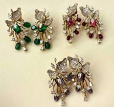 Handmade Brass Metal Jewellery Ruby Leaf Drop Earrings